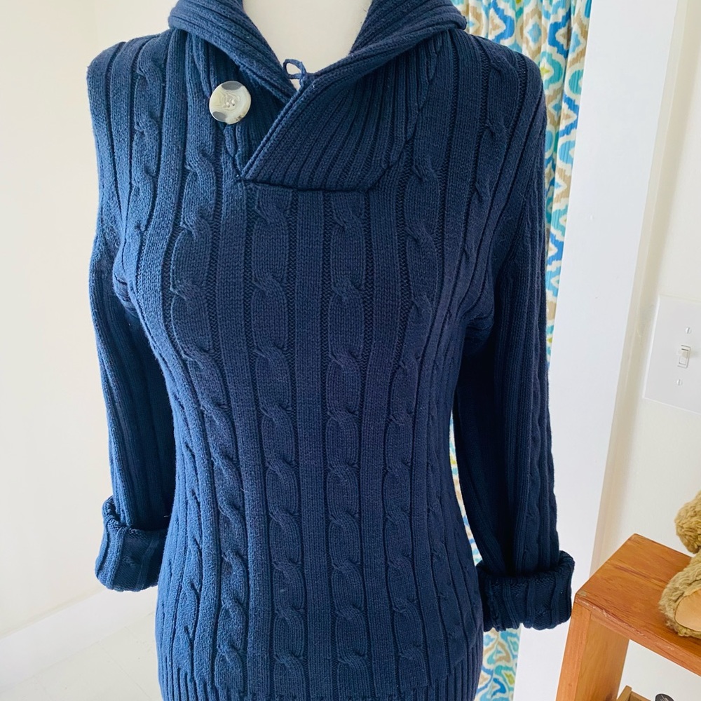 Vintage Giani Bernini navy shawl collar cable knit pullover sweater (size M)